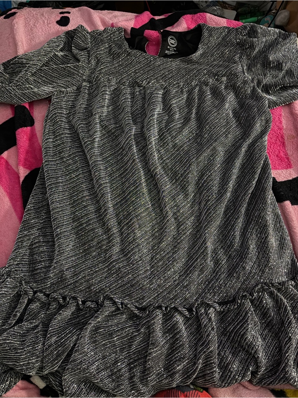 wonder nation Black & Silver Shimmery Ruffle-Hem Dress
